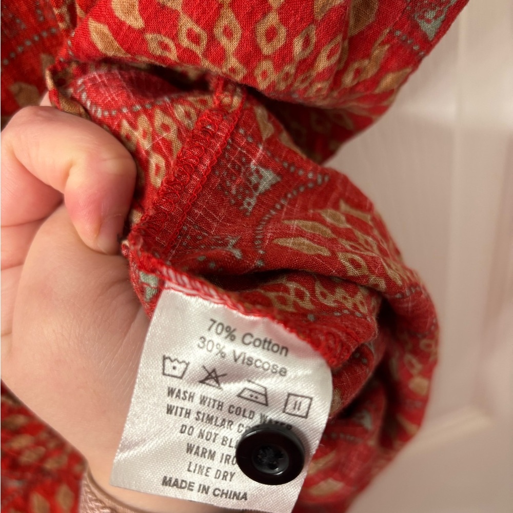 VatPave Red Geometric Print Button-Up Shirt | Boho Festival Short Sleeve - Picture 4 of 6